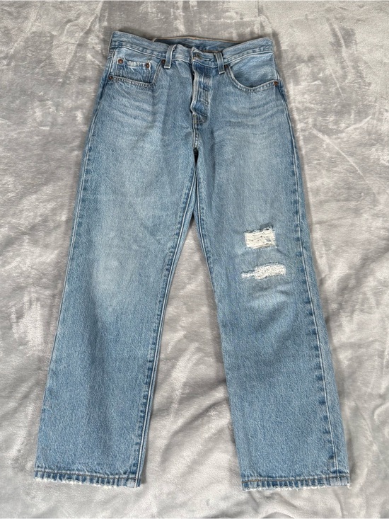 Levi's Denim - Levis 501 Slim Fit Jeans Womens 27x26 (Fits 27x25) Light Wash Distressed